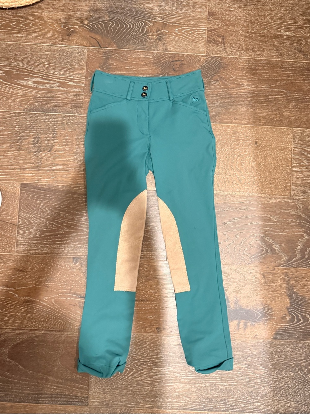 RJ Classics green Kids Riding Breeches with Tan Knee Patch